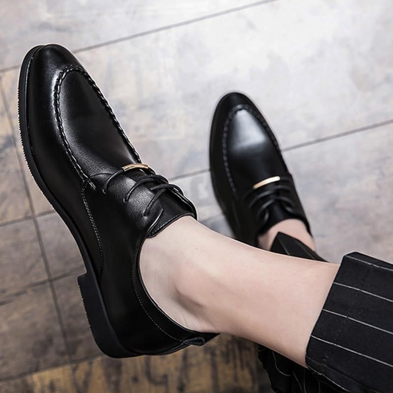 Mens Brown Oxfords Lace-up Patent Leather Slip-on Loafers Wedding Dress Shoes Formal Derby Shoes(Black,8.5)2