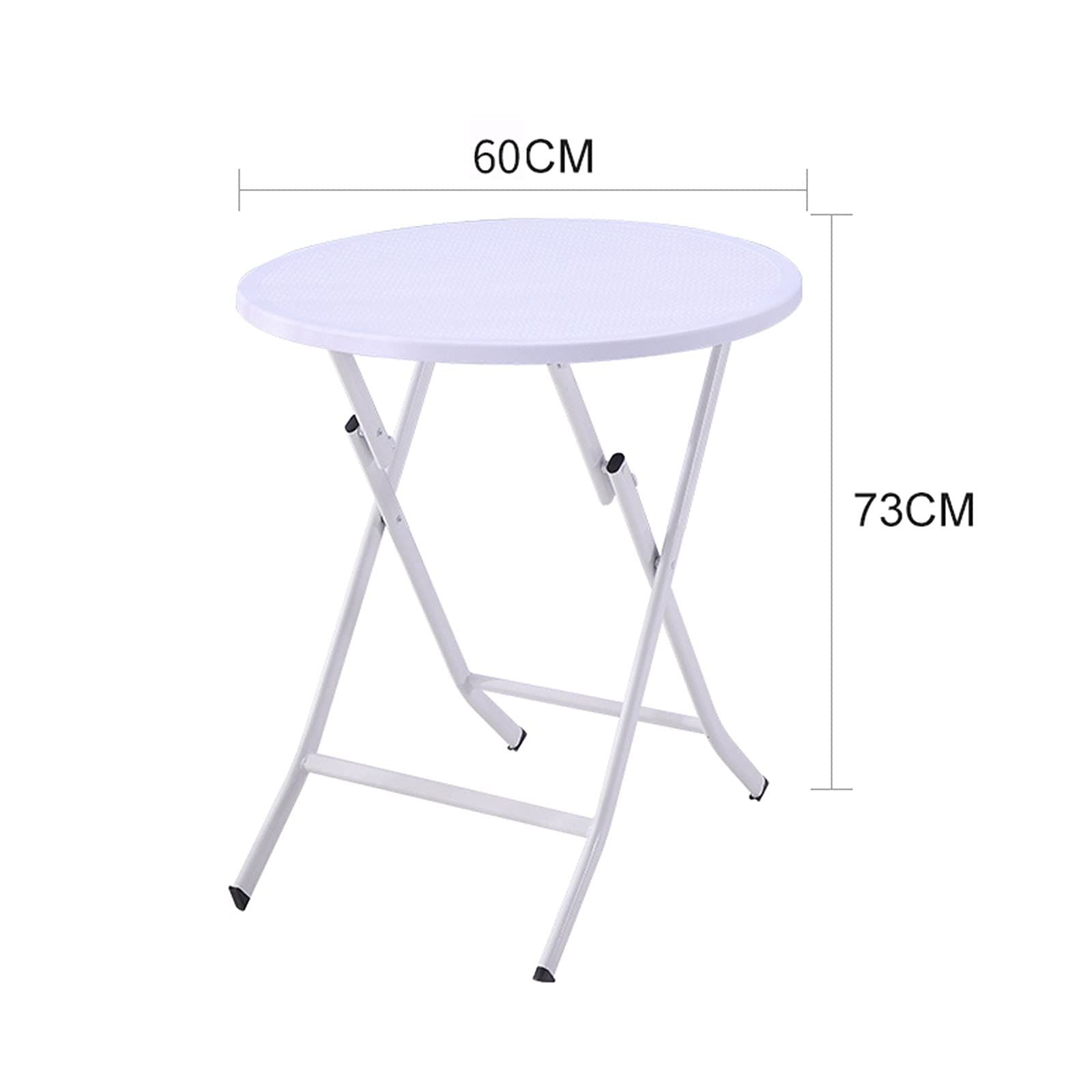 60 cm weißer Garten-Couchtisch, klappbarer Outdoor-Esstisch, Picknick-Tische, Innen-Küchen-Ausstellungstisch, Arbeitstisch, runde Wohnzimmertische – PP-Tischplatte, weiß, 60 x 60 x 73 cm, hergestellt