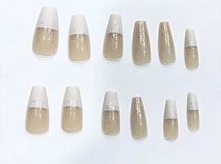 مجموعة أظافر صناعية تركيب عن طريق الضغط متوسطة الطول عاكسة ومثالية للحفلات تأتي مع لاصق مزدوج، من يالا، 12 قطعة، شكل H - N11