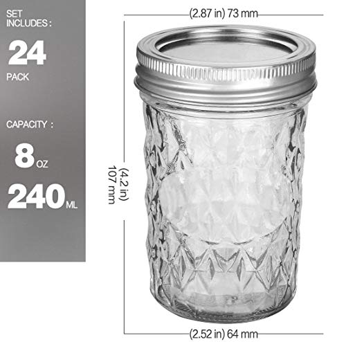 VERONES 8 oz Canning Jars for Jam & Honey, 24-Pack with Lids