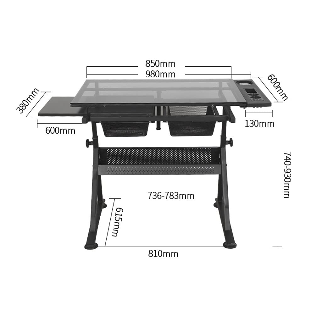Mesa De Arte De Dibujo De Altura Ajustable, Escritorio De Artistas Mesa De Vidrio Inclinable Estación De Trabajo De Pinturas con Cajón De Almacenamiento, Estación De Trabajo De Artesanía De Escritur