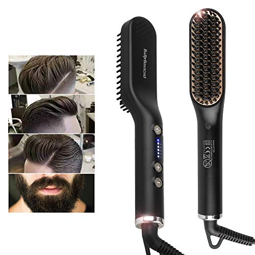 Srechee Beard Comb Hair Beard Straightener Anti-Scald Hair Brush 5 Different Heat Setting Multifunctional Fast Heated Hair and Mustache Brush for Men & Women (Black)
