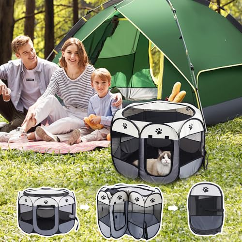 Vmxlso Welpenauslauf Faltbar, 73 x 73 x 43 cm welpenauslauf für Drinnen, Laufstall Hund Pop-Up, Hundelaufstall für Wohnung, Hundeauslauf für Innen Hasen Katzen, Indoor Outdoor Reisen Camping