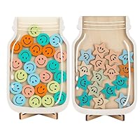Reward Jar Set For Kids, 2 Wooden Reward Jars With Smiley Face Tokens, Behavior Chart For Classroom And Home, Motivational Tool For Positive Habits Like Potty Training And Homework Completion, 13.5x21