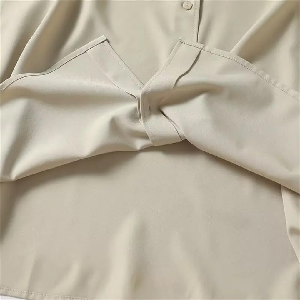 Women's Lapel Single Breasted Solid Color Loose Hem Shirt