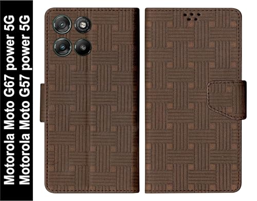 Image of SBMS Flip Cover for Motorola Moto G67 Power 5G / Moto G57 Power Back Cover Case with Magnatic Closure | Genuine Leather Finish | Inbuilt Stand | Card & Money Pocket | Wallet Style Case (Mat Brown)