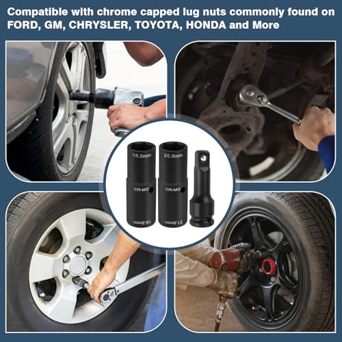 ELNLE Radmuttern Nuss 19,5 18,5 20,5 21,5 mm Doppelkopf Radmutternschlüssel Für Ford Nuss, 1/2\ Chrom-Molybdän-Stahl Felgen-Kraft-Stecknuss-Satz Kompatibel mit Ford Land Rover