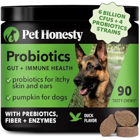 Pet Honesty Probiotics for Dogs, Dog Probiotics for Diarrhea & Bowel Support, Digestive Enzymes Promotes Gut Health, Immunity Health & Itch Relief, Prebiotics and Probiotics (Duck 90 ct) Cover