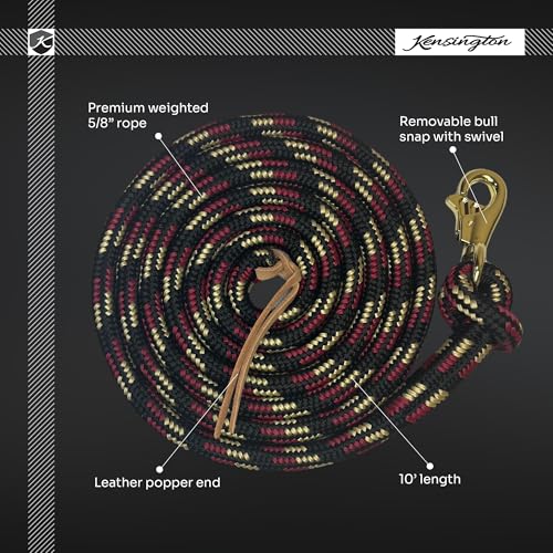 Kensington Clinician Equine Training Lead Rope – 10ft Heavy Duty Braided Horse Lead with Swivel Bull Snap | Color: Navy - Light Blue - Silver - Dark Grey w/Satin