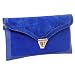 BMC Womens Sapphire Blue Textured PU Faux Leather Suede Topped Envelope Flap Handbag Fashion Clutch