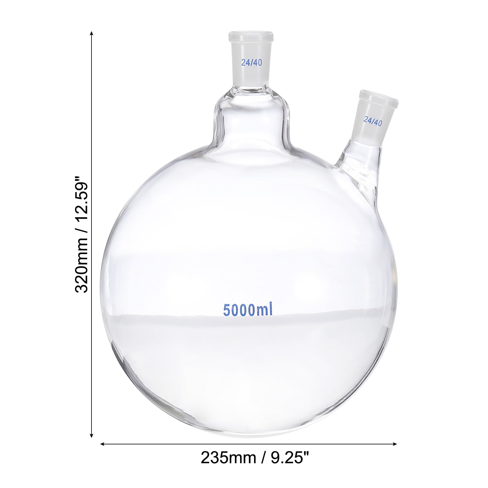 PATIKIL Fiaschetta bollente da 5000 ml, in vetro borosilicato 3.3, con 2 colli e fondo rotondo, con giunto esterno conico standard 24/40, per laboratorio, trasparente