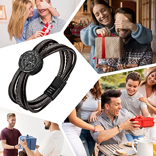 Pulsera de cuero y acero para hombre con brújula miniatura 7