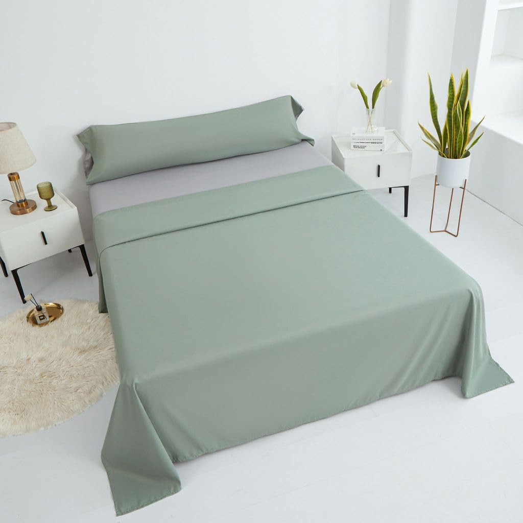 BESCH Juego de Sabanas 3 Piezas 150x190 para Cama de 150 - Sábanas Bajera Ajustable + Encimera y Funda de Almohada 45x160cm Color Verde