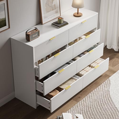 Image of MAISONARIA White Dresser for Bedroom, 8 Drawer Double Dresser, Modern Chest of Drawers for Bedroom, Living Room, Entryway and Closet, 55 inch L x 15.7 inch D x 37.4 inch H