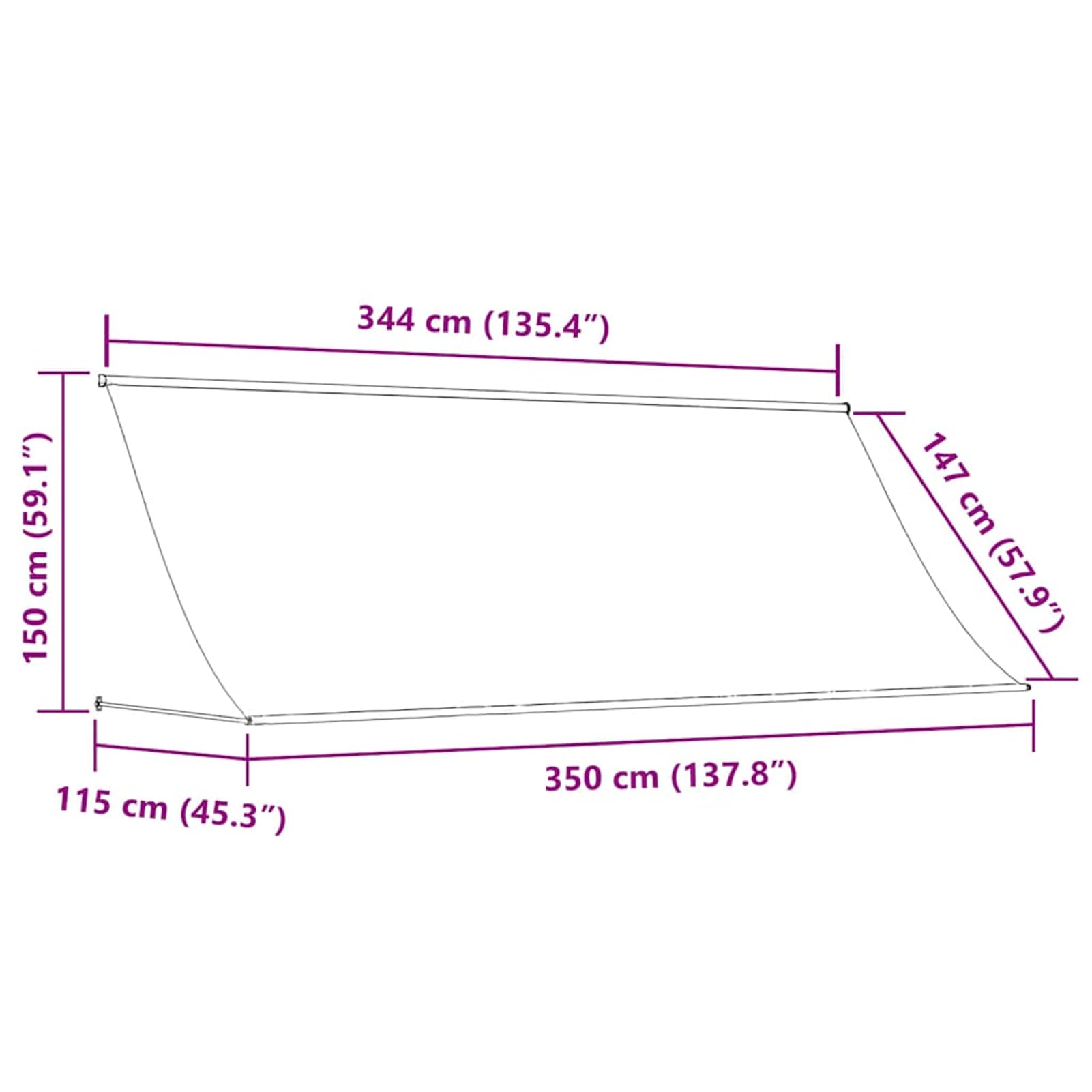 Wysuwana markiza 350 x 150 cm, obsługiwana ręcznie, regulowany kąt nachylenia i wysokość, stal/poliester, pomarańczowa/brązowa, do ogrodu, na balkon, okno