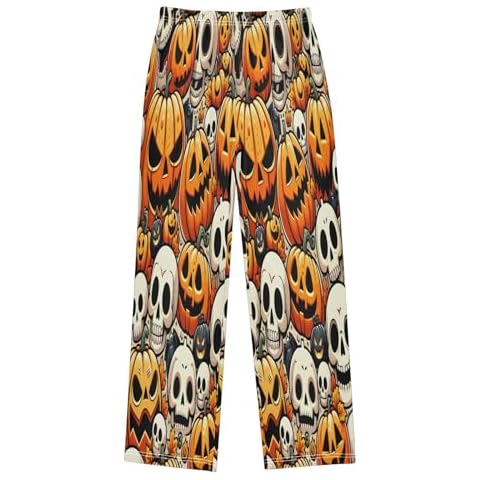 Pumpkins Cartoon Halloween Seamless Skulls Boys' Pajama Bottoms Boys Pants Soft PJ Bottoms Comfy Lounge Long Pants Cover