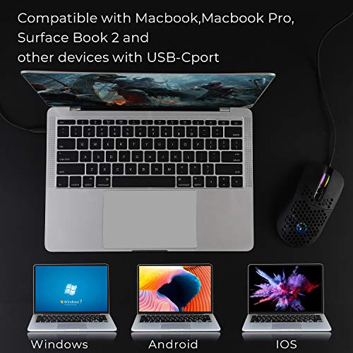 Image of USB C Mouse,Lightweight Gaming Type C up to 7200 DPI,Wired Mouse for MacBook Pro Chromebook Laptop PC and More USB Type C Devices (Black)