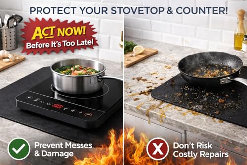 Image of Induction Cooktop Mat for Kitchen | Heat Resistant (450F) Silicone Mat | Anti Slip, Oil & Spill Proof | Washable & Reusable Countertop Protector | Stove Base Pad Big Size