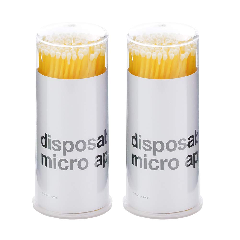 Amber Lash Disposable Micro Brushes Applicators for Eyelashes Extensions Lint-free 2mm x 200 count (Yellow)