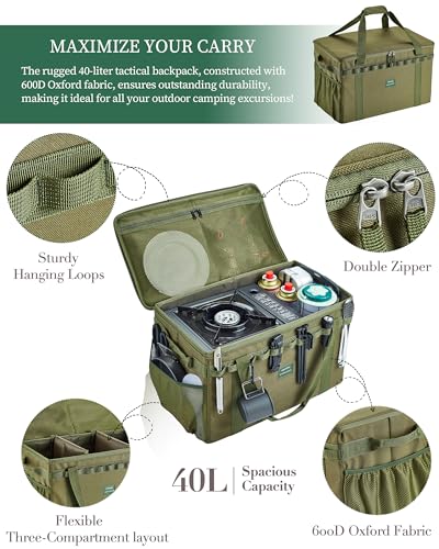 UPWOIGH Tactical Camping Storage Bag 40L – Heavy Duty Duffel with Waterproof Bottom, Collapsible Organizer with 2 Adjustable Dividers, 600D Oxford Fabric, Green Overlanding Gear4