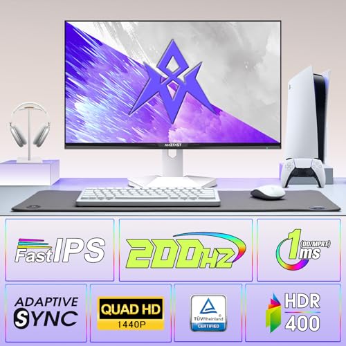 undefined Amzfast 27インチゲーミングモニター 白 WQHD(2560x1440) Fast IPS 200Hz 1ms(OD) 10Bit 130%sRGB 450cd/m² HDR400 低ブルーライト フリッカーフリー FreeSync & G-Sync対応 PS5対応 HDMI2.0×2 DP1.4×2 VESA 100*100 5年保証 AMZG27F6Q(HDMI+DP ケーブル付属) の商品画像 1