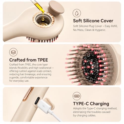 Image of Red Light Hair Therapy Scalp Massager with Oil Applicator, LED Hair Growth Comb, Rechargeable Scalp Massage Brush for Hair Growth, Essential Oil Serum Applicator, Scalp Care Tool for Men & Women
