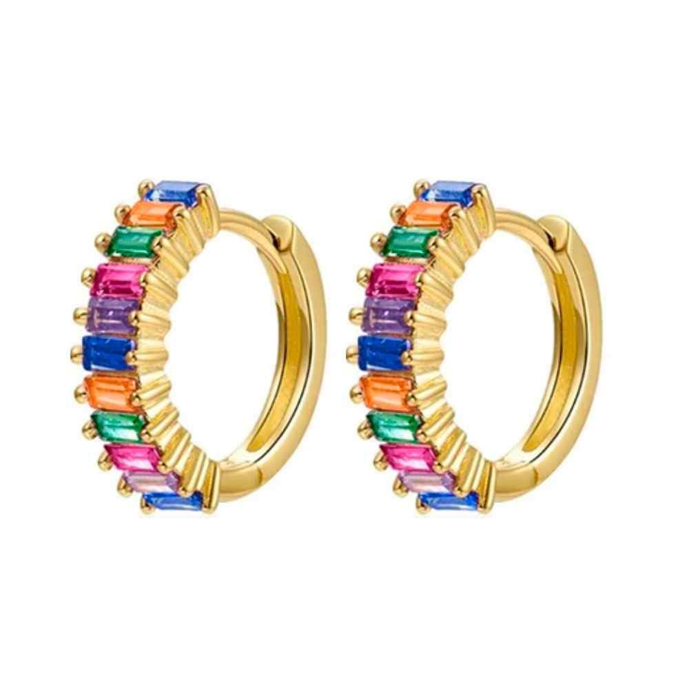 GOLDENCATPendientes Magic Dorados, Pendientes Aro Circonitas, Aros Pequeños con Piedras, Argollas Zircon, Aretes de Plata, Zarcillos, Diámetro Aro 15 mm, Plata de Ley 925 Baño Oro, Zircón