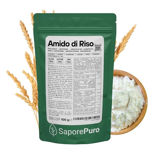 SaporePuro Amido di Riso Nativo 100 g – 100% Italiano, Senza Glutine, Ideale per Cosmetica Naturale, Dolci e Salse