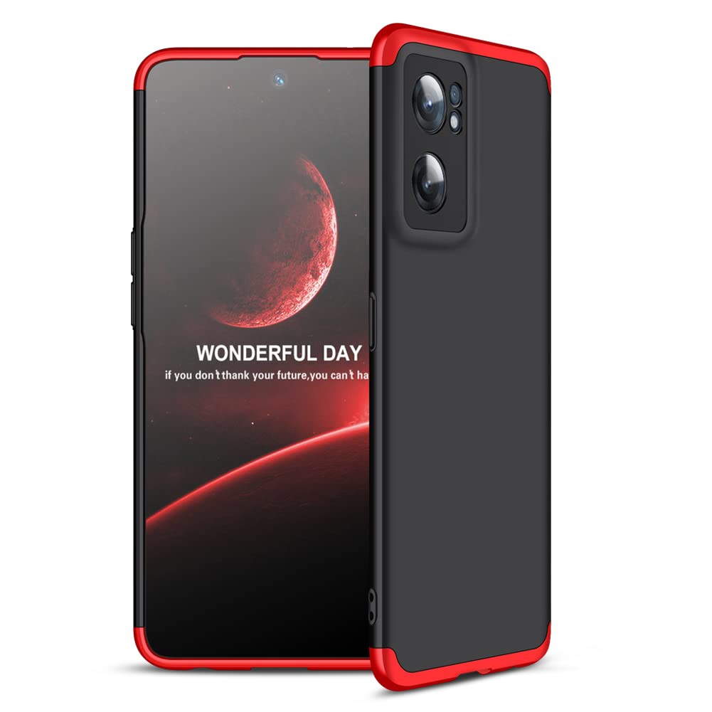 KBIKO-zxlCompatible with OPPO Find X5 Lite Matte Finish Design Slim Case, Preium Plastic Lightweight Anti-Fall Case Scratchproof Protector Cover for OPPO Reno 7 5G Case.Black Red AR