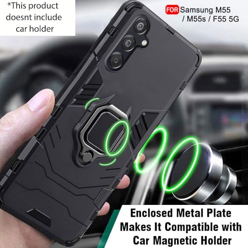 Image of TheGiftKart Tough Armor Bumper Back Case Cover for Samsung Galaxy M55 / M55s / F55 5G | Ring Holder & Kickstand in-Built | 360 Degree Protection Cover for Samsung M55 / M55s (PC & TPU, Black)