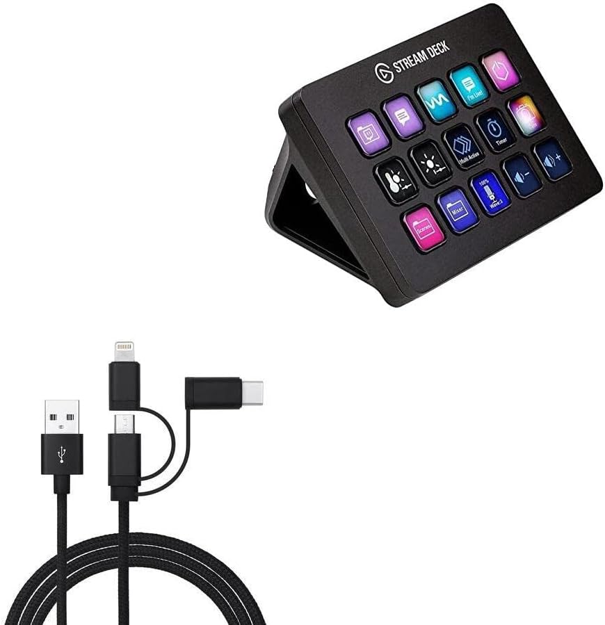 BoxWave Cable Compatible with Elgato Stream Deck MK.2 - AllCharge 3-in-1 Cable - Jet Black