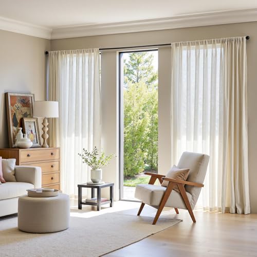Image of jinchan Linen Curtains Light Filtering Back Tab 100x84 Inch 1 Panel Beige