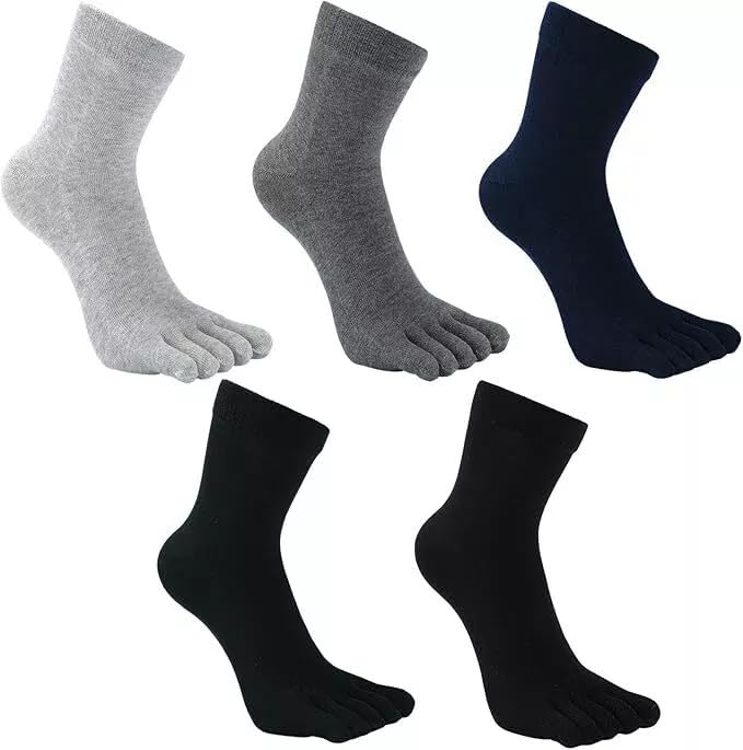 Men's Toe Socks 5 Toe Socks for Men Size 10-13, Cotton Toes Socks, Breathable Five Finger Socks, Individual Sock for Running & Sports (Solid Color)