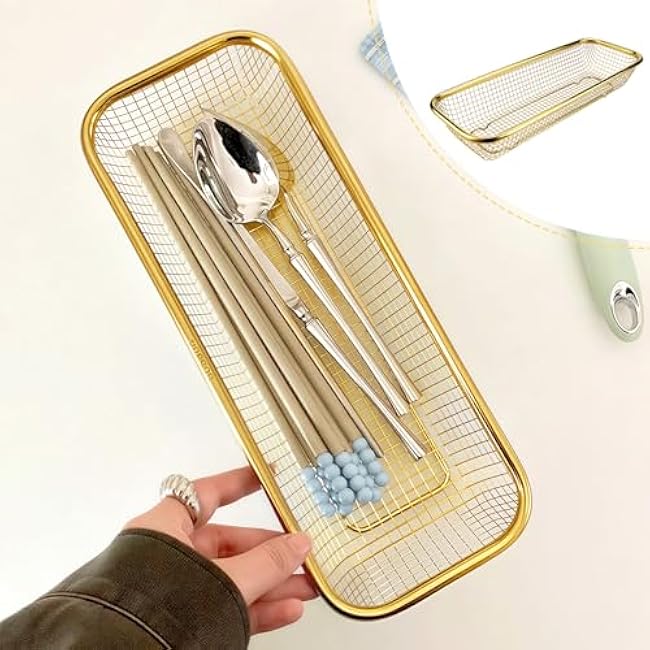 4Pcs Kitchen Drawer Organizer, Stainless Steel Storage Container, Gold Metal Cabinet Storage Basket for Kitchen Utensil