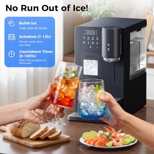 Image of 3-in-1 Water Dispenser with Ice Maker - Coffee Maker Countertop Bullet Ice Maker with 12H Timer, Hot /Cold /Warm Adjustable Volume Water, K-Cup Ground Coffee Brewer for Home Office Studio Gift