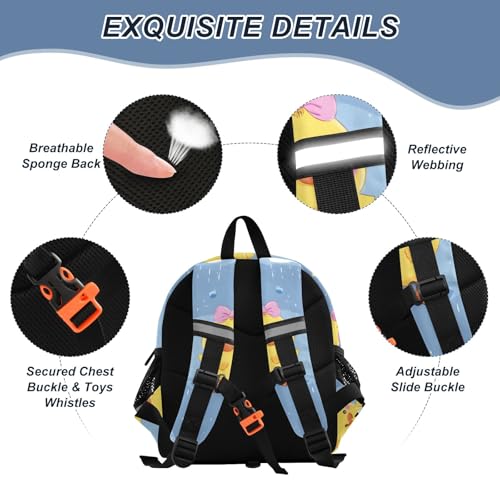 Kid's Backpack for Boys & Girls Toddler Bag Yellow Duck Rain Pattern Backpack with Safety Leash3