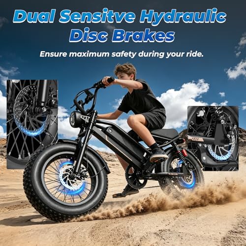 Image of Jasion YR16 Electric Bike for Adults Teens, Peak 2000W Electric Bicycle, 48V 12.5AH Battery Dirt Bike,55 Miles Moped EBike with Dual Suspension, 16 inch Fat Tire Fit Teenagers & Adults-Black