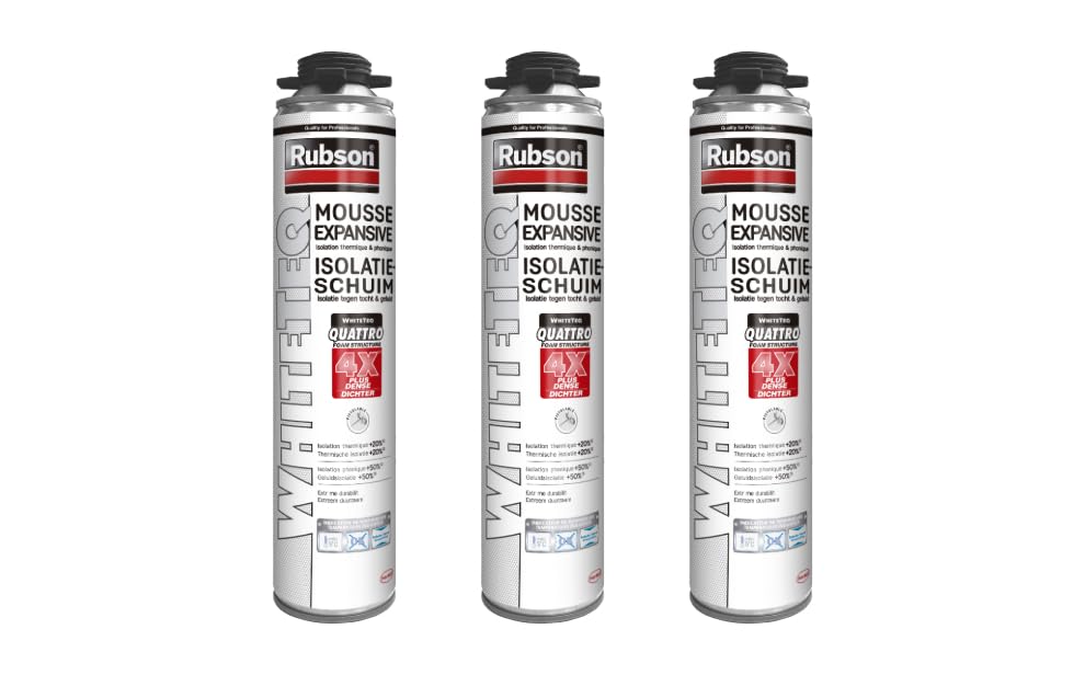 Rubson Mousse Expansive Isolation Thermique et Phonique, Blanche, Aérosol Pistolable de 750 ml (Lot de 3)