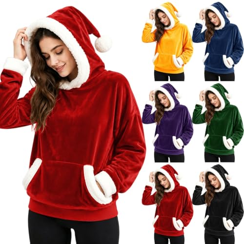 SHAOBGE Christmas Sweatshirts for Women Santa Hat Style Hoodie Wine Small - image 1