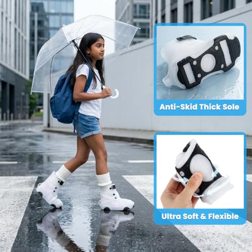 Image of PALAY Kids Rain Shoe Covers for Boys Girls Outdoor Overshoes Protection | Waterproof, Slip-On,PVC, Non-Slip Sole, Adjustable Buckle, Lightweight, Rubber Boots, Ankle Length