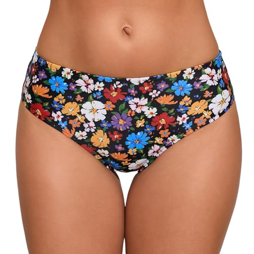Halcurt Women's Mid Waisted Bikini Swimsuit Bottoms Full Coverage Swim Bottoms Colorful Daisy M