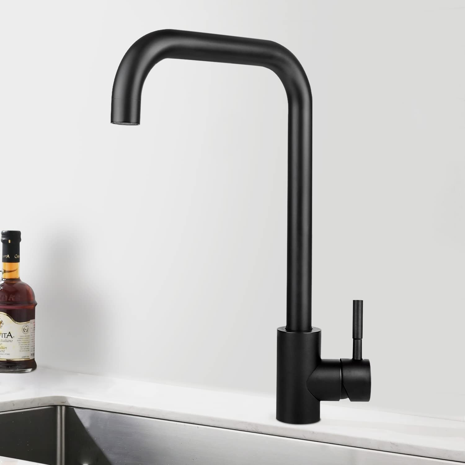 Rubinetto Per Lavello Cucina, Girevole A 360°, Acciaio Inox Montaggio A Parete Miscelatore Acqua Calda E Fredda Ymyny 87906903 - Foto 4