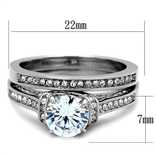 Marimor Jewelry 2.75 Carat Round Cut Cubic Zirconia Stainless Steel Wedding Ring Set Womens Size 5-103
