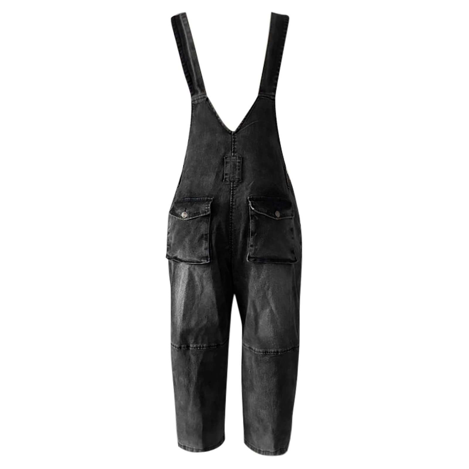 Combinaison Femmes Elégant Sexy À Col en V Impression Short À Dos en Denim Lavé Multi-Poches pour Femme Combinaison Jetable Taille Elastique V-Col Romper Jumpsuit avec Poche