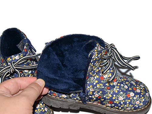 Toddler Boys Girls Genuine Leather Fur Lined Floral Print Side Zipper Lace-Up Winter Ankle Boots4
