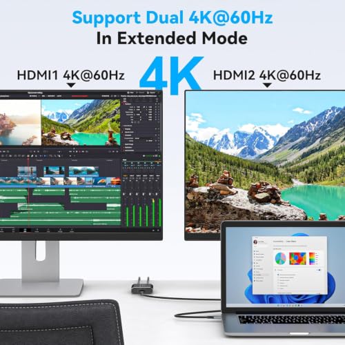 Image of Dual 4K@60Hz Extended Display USB C to Dual HDMI Adapter for 2 Monitors Type C Port to HDMI Splitter 1 in 2 Out for Laptops MacBook Pro Air Note: macOS only Support SST Mode