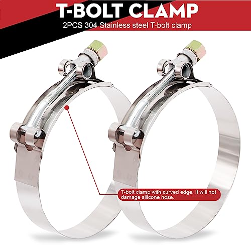 Image of 3 inch ID (76mm) Straight Silicone Hose Coupler 12 inch Long, 4-Ply Reinforced 5mm Thick, Straight Turbo Intake Pipe with 2 X Stainless T-Bolt Clamps - for Intercooler, Charge Pipe, Air Intake