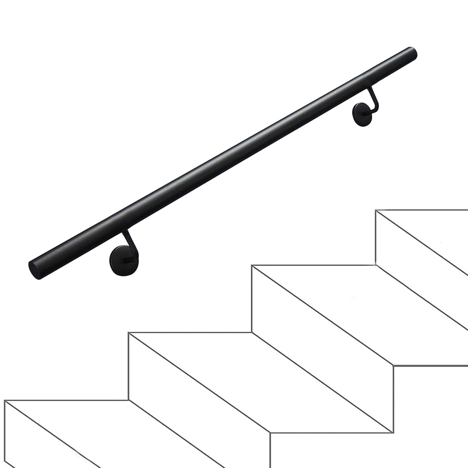 FKXSXAZ Staircase Handrails, Modern Wall-Mounted Stair Banister Hand Railings, Black Metal Wrought Iron Safety Grab Bar for Elderly Kids - Complete Kit(19ft/570cm)