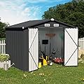 OC Orange-Casual 8 x 6 FT Outdoor Storage Shed, Metal Garden Tool Shed, Outside Sheds & Outdoor Storage Galvanized Steel w/Lockable Door for Backyard, Patio, Lawn, Black
