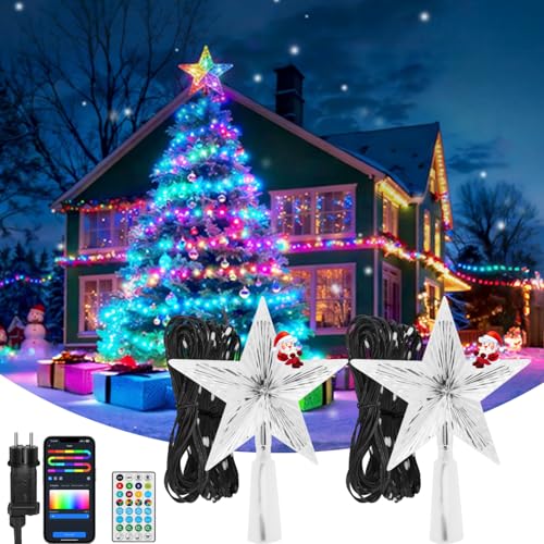 Aigostar RGBIC Guirlanda de luzes exterior e interior com estrela de árvore natural - 13 M 100 LED grinaldas luzes com tomada, 39 modos, música, DIY, App, IP44, decoração de Halloween e natural, 2